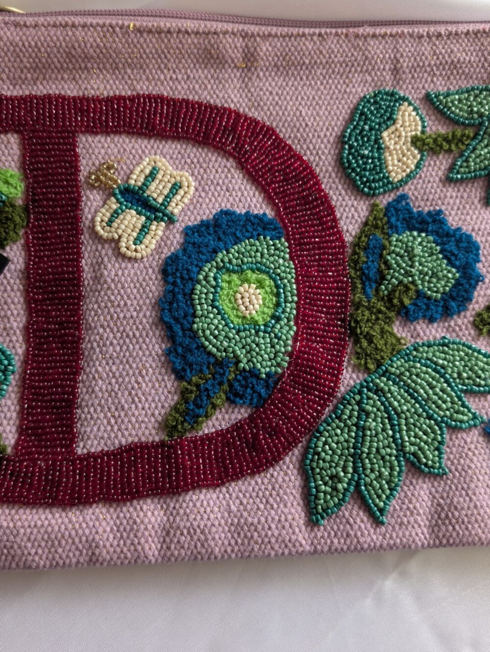 America & Beyond Pink Blue Green Beaded Floral Zipper Wristlet Clutch NWT
